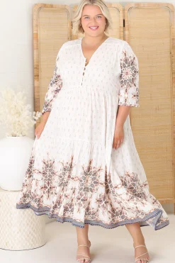 Eve Midi Dress - V Neck Tiered Dress with Option Waist Tie in Gemstone Print>Jaase Online