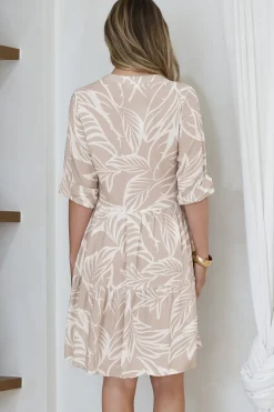 Evie Mini Dress - 3/4 Sleeve Tiered Smock Dress in Jeani Print Beige><noscript><img width=