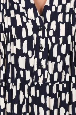 Evie Mini Dress - 3/4 Sleeve Tiered Smock Dress in Navy><noscript><img width=
