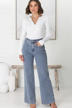 Farah Jeans - Highwaisted Flare Leg Stretch Jean in Light Denim>Salty Crush Sale