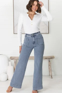 Farah Jeans - Highwaisted Flare Leg Stretch Jean in Light Denim>Salty Crush Sale
