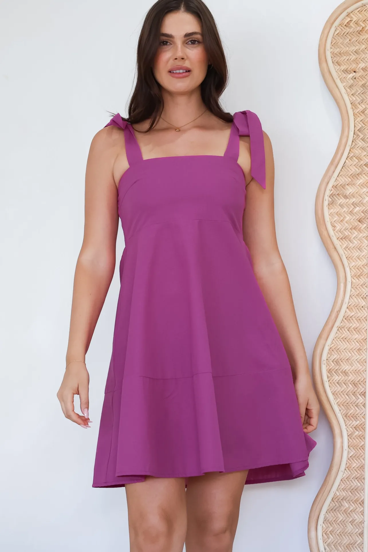 Faris Mini Dress - Tie Up Strap Cotton Sun Dress in Purple>Salty Crush Discount