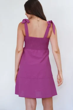 Faris Mini Dress - Tie Up Strap Cotton Sun Dress in Purple><noscript><img width=
