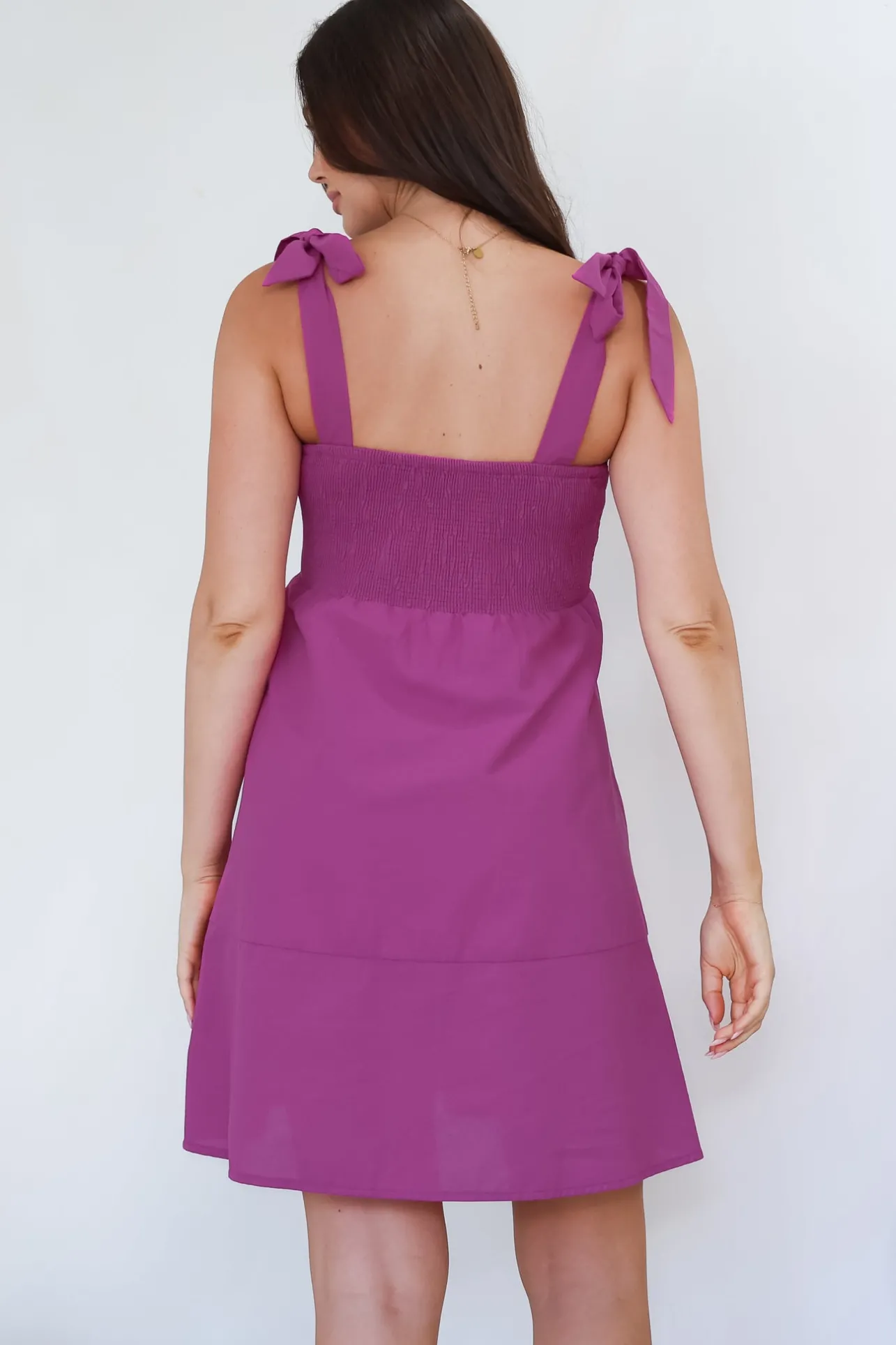 Faris Mini Dress - Tie Up Strap Cotton Sun Dress in Purple>Salty Crush Discount