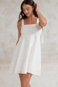 Faris Mini Dress - Tie Up Strap Cotton Sun Dress in White><noscript><img width=