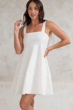 Faris Mini Dress - Tie Up Strap Cotton Sun Dress in White><noscript><img width=