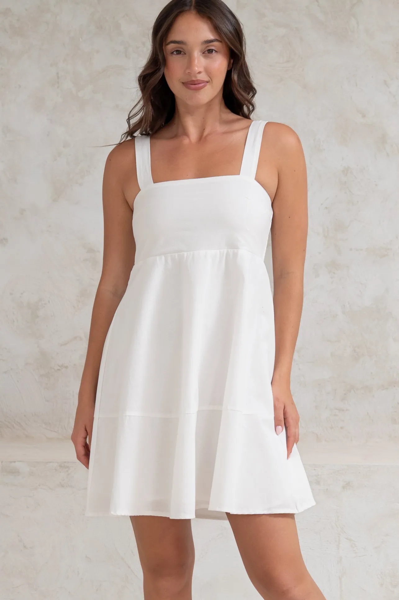 Faris Mini Dress - Tie Up Strap Cotton Sun Dress in White>Salty Crush Best