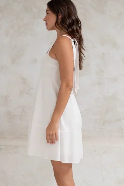 Faris Mini Dress - Tie Up Strap Cotton Sun Dress in White><noscript><img width=