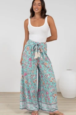 Finlee Pants - Attached Wrap Belt with Tassels Wide Leg Pants in Shirley Print><noscript><img width=