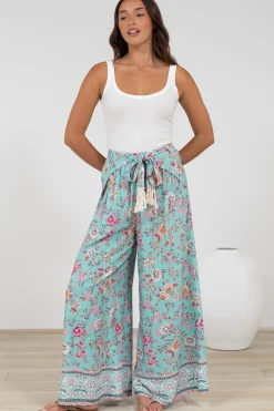 Finlee Pants - Attached Wrap Belt with Tassels Wide Leg Pants in Shirley Print><noscript><img width=