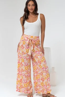 Finlee Pants - Attached Wrap Belt with Tassels Wide Leg Pants in Celine Print>Salty Crush Clearance