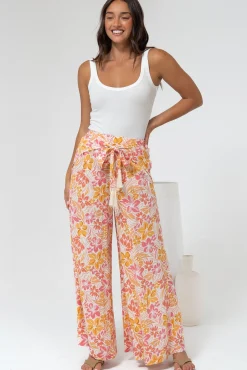 Finlee Pants - Attached Wrap Belt with Tassels Wide Leg Pants in Celine Print><noscript><img width=
