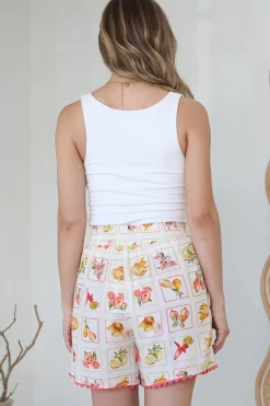 Foster Shorts - Elasticated High Waisted Shorts with Scallop Trim in Dahlar Print><noscript><img width=