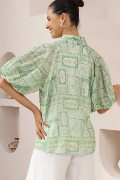 Frankie Blouse - High Mandarin Collar Buttoned Down Top in Maxine Print><noscript><img width=