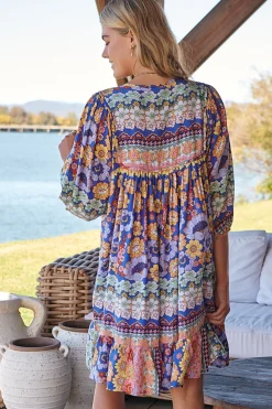 French Mini Dress - Yoke Neckline Dress with Matching Belt in Eden Print><noscript><img width=