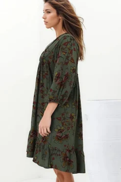French Mini Dress - Yoke Neckline Dress with Matching Belt in Esme Print><noscript><img width=