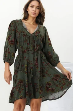 French Mini Dress - Yoke Neckline Dress with Matching Belt in Esme Print><noscript><img width=