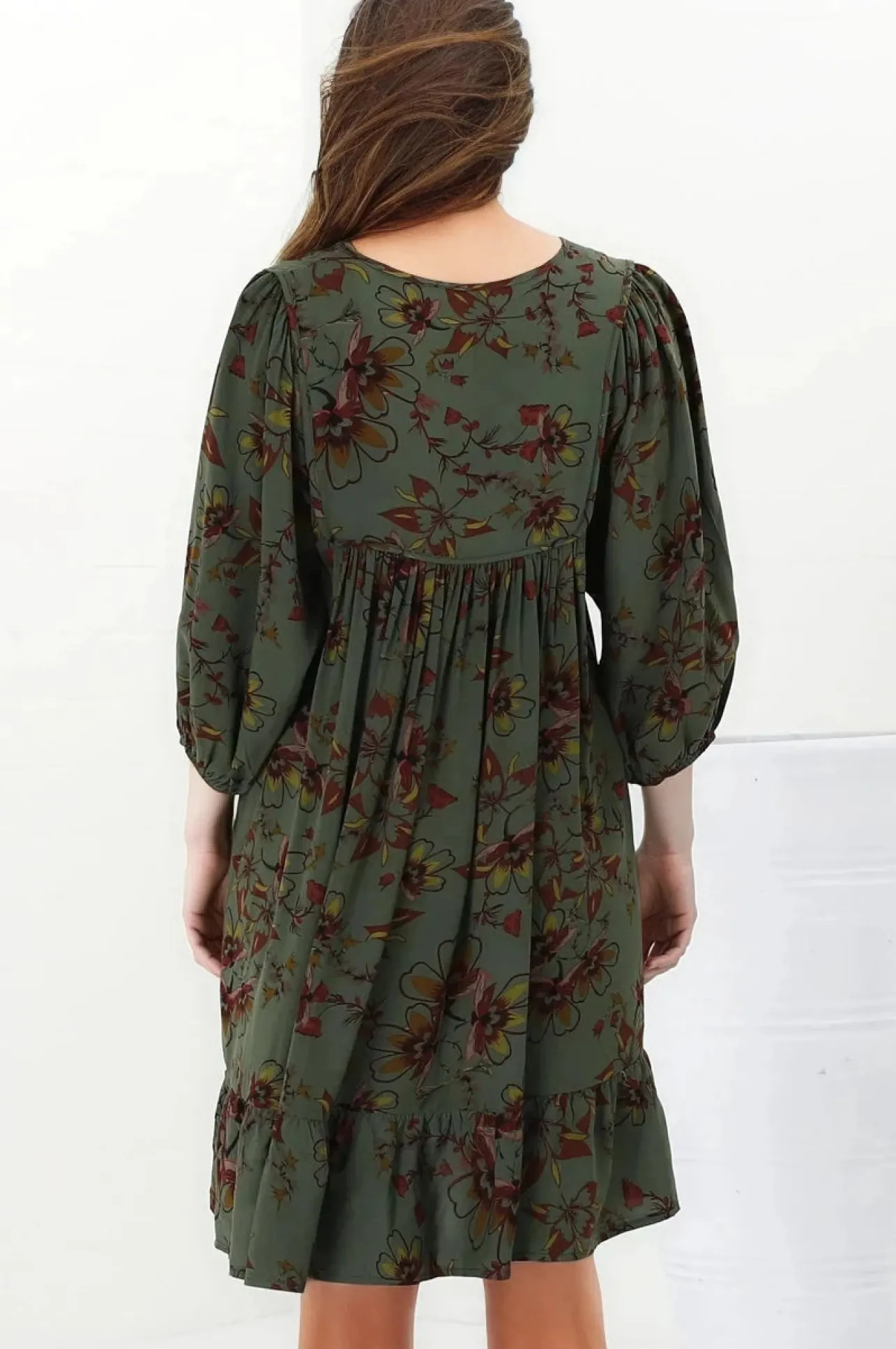 French Mini Dress - Yoke Neckline Dress with Matching Belt in Esme Print>Jaase Outlet