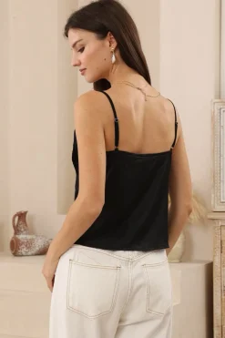 Giselle Cami - Silky Lace Trim Pintuck Bodice Cami in Black><noscript><img width=