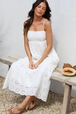 Giulia Maxi Dress - Floral Embroidered Sun Dress in White><noscript><img width=