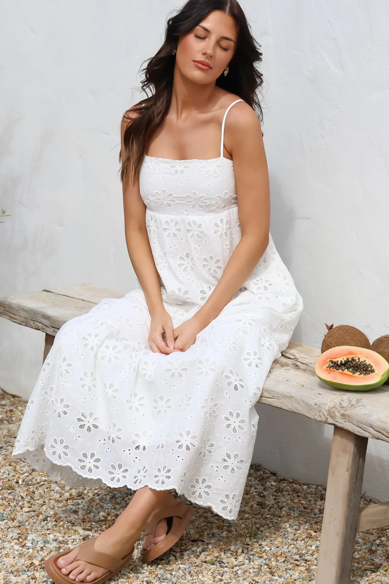 Giulia Maxi Dress - Floral Embroidered Sun Dress in White>Salty Crush Discount