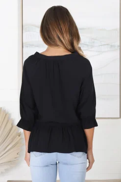 Greta Top - Mandarin Collar Smock Top Black><noscript><img width=