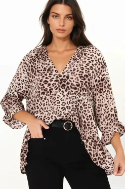 Greta Top - Mandarin Collar Smock Top in Tatum Print>Salty Crush Discount
