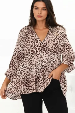 Greta Top - Mandarin Collar Smock Top in Tatum Print><noscript><img width=