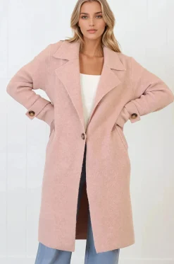 Griffin Cardigan - Collared Button Closure Coatigan with Pockets in Pink><noscript><img width=