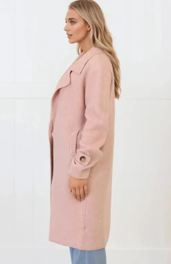 Griffin Cardigan - Collared Button Closure Coatigan with Pockets in Pink><noscript><img width=