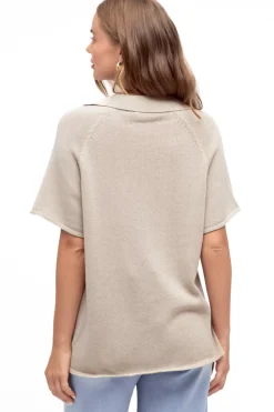 Hayes Knit Top - Relaxed Collared V Neck Knit Top in Oat><noscript><img width=