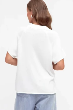 Hayes Knit Top - Relaxed Collared V Neck Knit Top in White><noscript><img width=