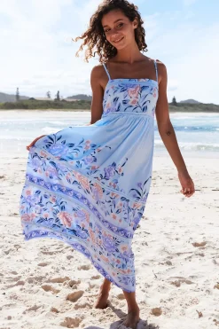 Heidi Midi Dress - Tiered Sun Dress with Crochet Splicing in Heaven Print>Jaase New