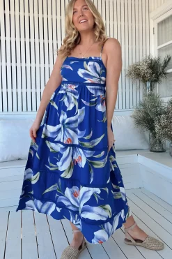 Heidi Midi Dress - Tiered Sun Dress with Crochet Splicing in Asteria Print><noscript><img width=