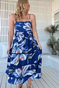 Heidi Midi Dress - Tiered Sun Dress with Crochet Splicing in Asteria Print><noscript><img width=