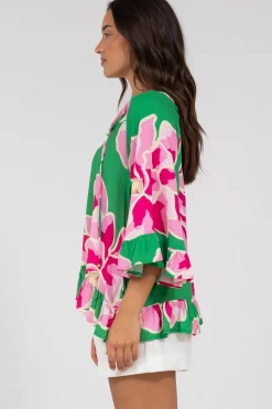 Helia Top - V-Neck Smock Top with Bell Sleeves in Raine Print><noscript><img width=