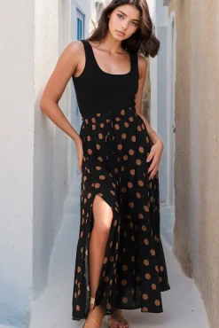 Hellen Maxi Skirt - High Waisted Skirt with Front Splits in Mahony Print><noscript><img width=