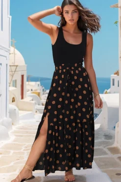 Hellen Maxi Skirt - High Waisted Skirt with Front Splits in Mahony Print><noscript><img width=