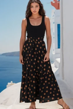 Hellen Maxi Skirt - High Waisted Skirt with Front Splits in Mahony Print><noscript><img width=