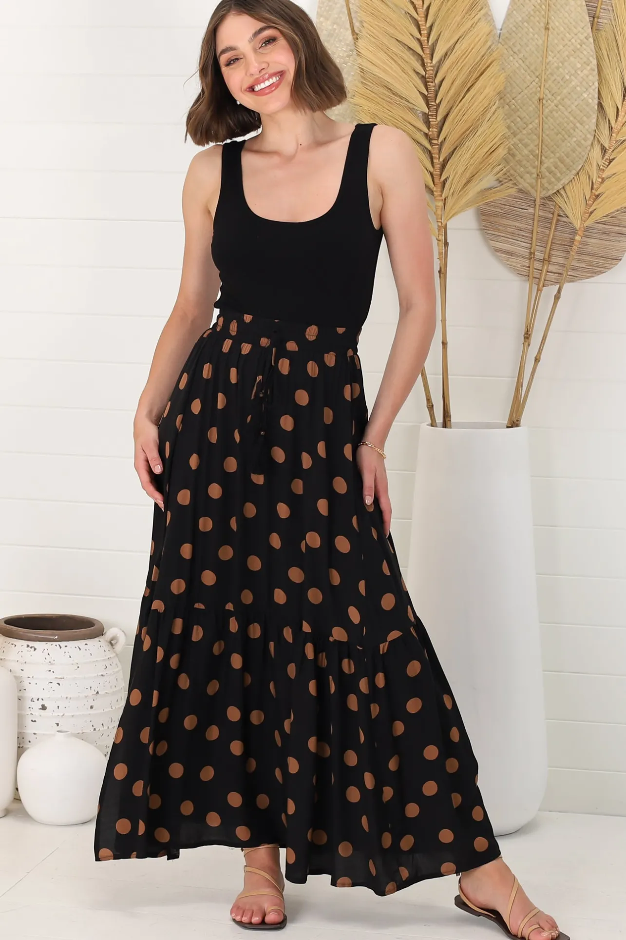 Hellen Maxi Skirt - High Waisted Skirt with Front Splits in Mahony Print>Salty Crush Best
