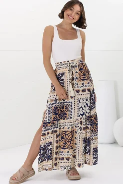 Hellen Maxi Skirt - High Waisted Skirt with Front Splits in Alphy Print><noscript><img width=