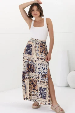 Hellen Maxi Skirt - High Waisted Skirt with Front Splits in Alphy Print><noscript><img width=
