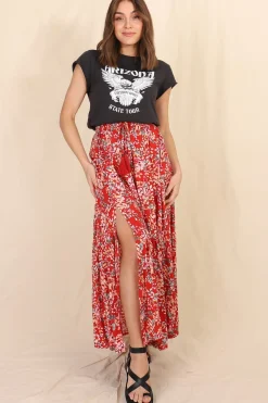 Hellen Maxi Skirt - High Waisted Skirt with Front Splits in Florentina Print Red><noscript><img width=