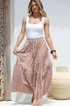 Hellen Maxi Skirt - High Waisted Skirt with Front Splits in Maryanne Print Tan>Salty Crush Online