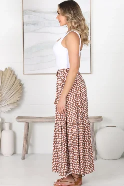 Hellen Maxi Skirt - High Waisted Skirt with Front Splits in Maryanne Print Tan><noscript><img width=