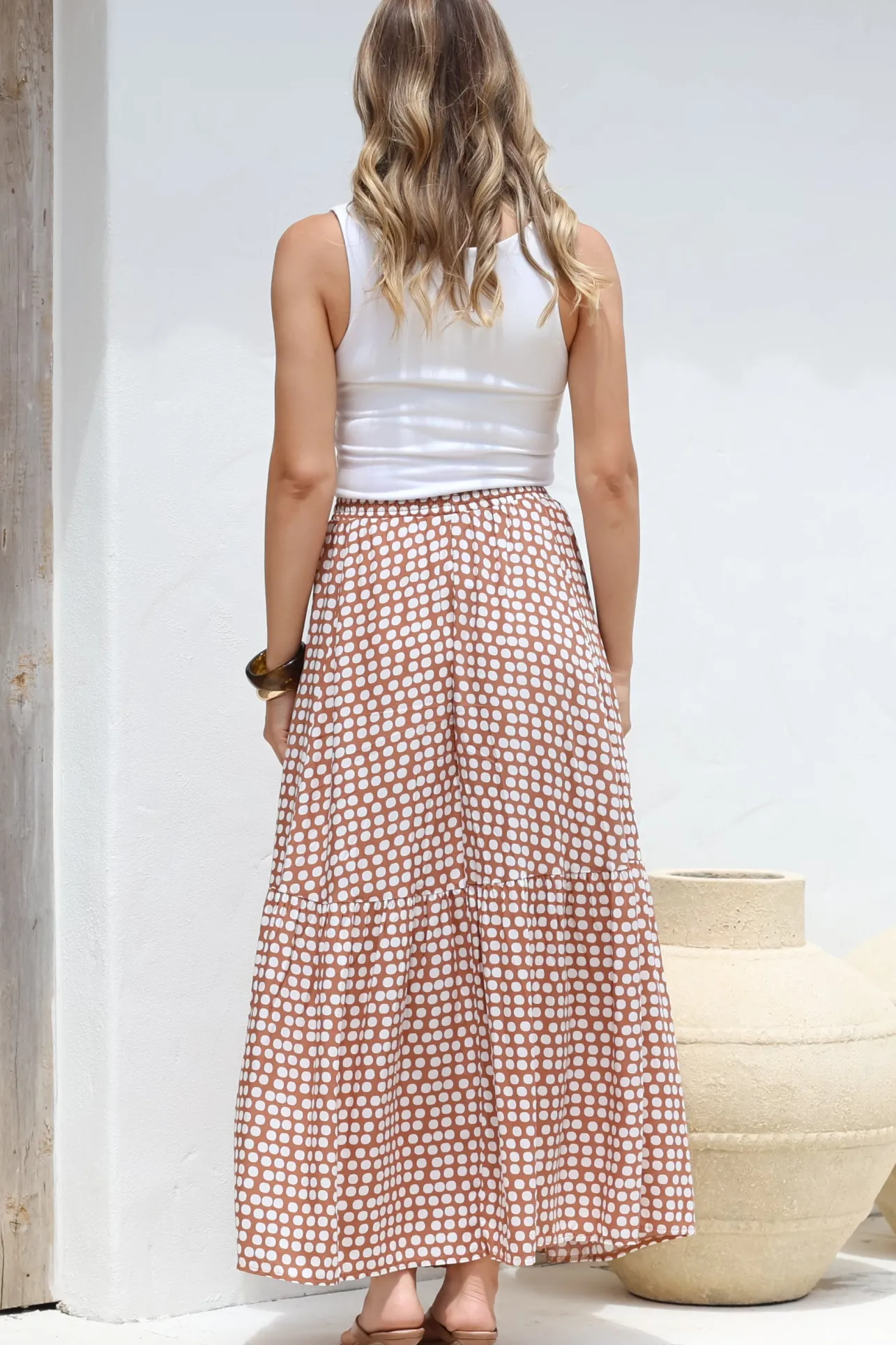 Hellen Maxi Skirt - High Waisted Skirt with Front Splits in Maryanne Print Tan>Salty Crush Online