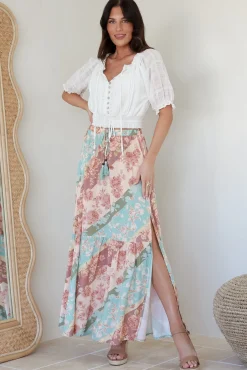 Hellen Maxi Skirt - High Waisted Skirt with Front Splits in Clavelle Print><noscript><img width=