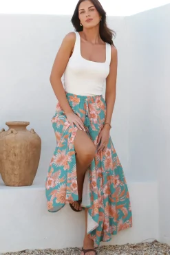 Hellen Maxi Skirt - High Waisted Skirt with Front Splits in Kawani Print Green><noscript><img width=