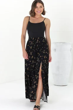 Hellen Maxi Skirt - High Waisted Skirt with Front Splits in Melany Print Black><noscript><img width=