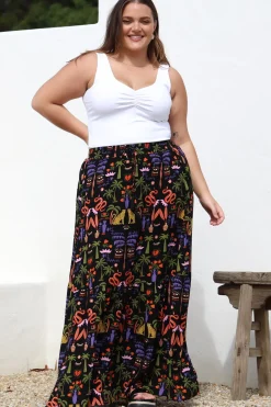 Hellen Maxi Skirt - High Waisted Skirt with Front Splits in Ayla Print Black><noscript><img width=
